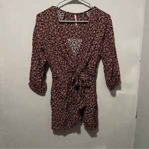 Free People Black Mini Dress with Pink Floral Print
